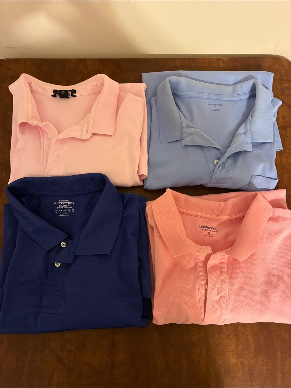 Lands' End Men's XL Polo Pack — Light Blue, Pale Pink, Navy, Coral